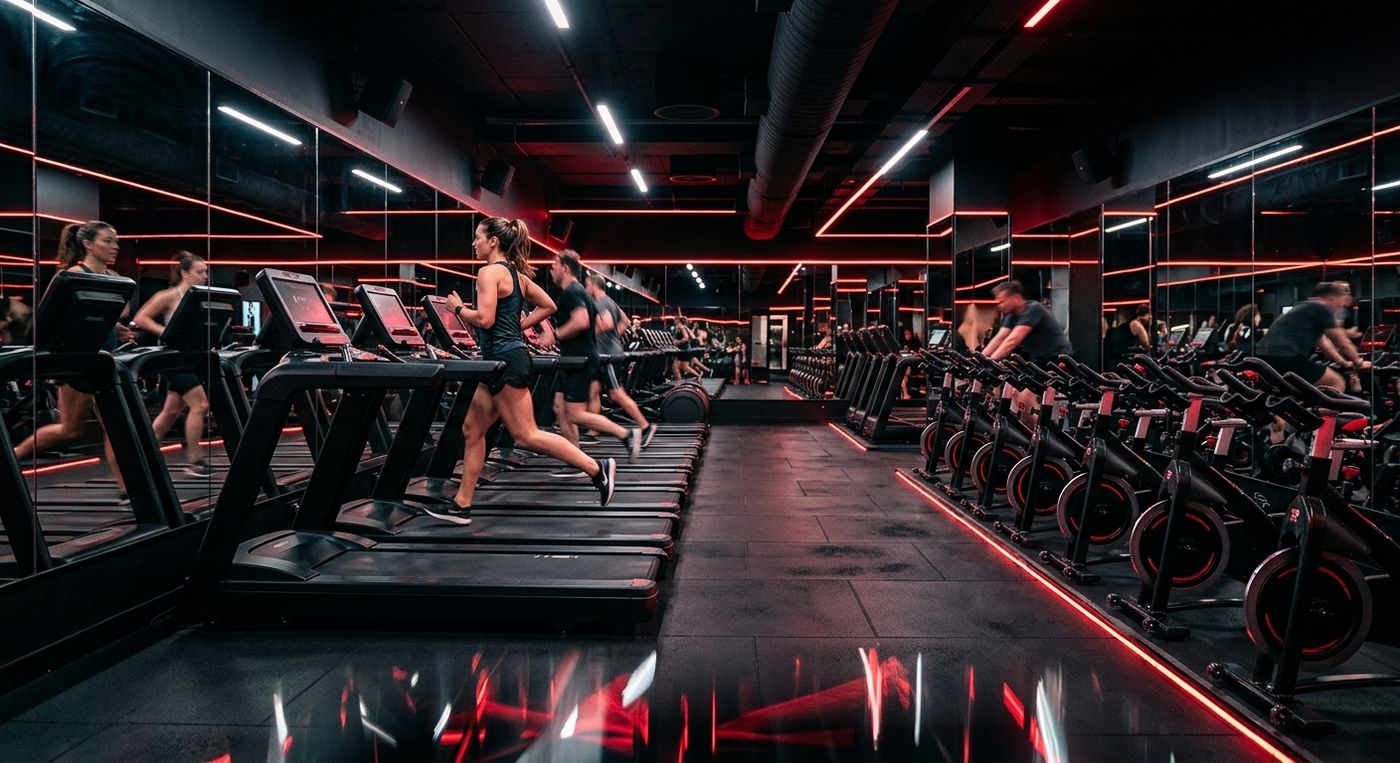 Cardio training zone with treadmills at Mega Gym